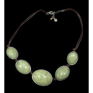 Vintage Axcess Liz Claiborne Bohemian Green Lava Print Cabochon Necklace